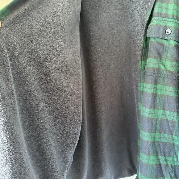 LL Bean Flannel Fleece Lined XL Tall Button Up Long Sleeve Blue Green Plaid - Picture 10 of 11